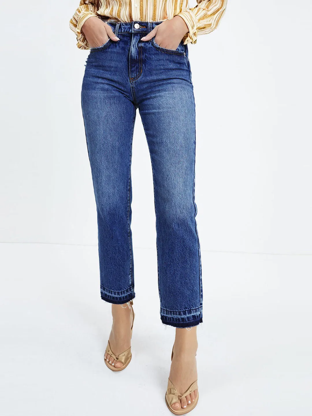 DearLover High Waist Slim Fit Summer New Style Thin Breathable Stretchy Nine Points Women's Jeans Casual Straight Leg Cotton ...