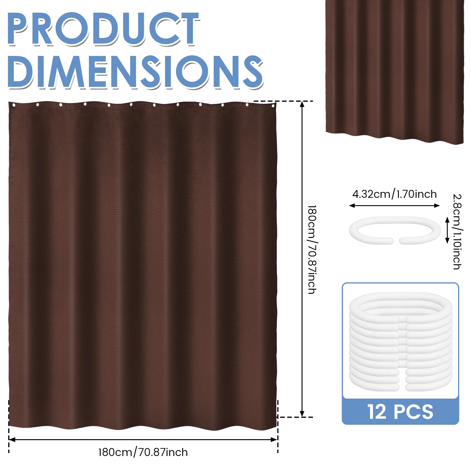 Waffle Weave Shower Curtain with Hooks Waterproof Space-Saving Design Curtain for Bathroom Decor Lightweight Shower Curtains
