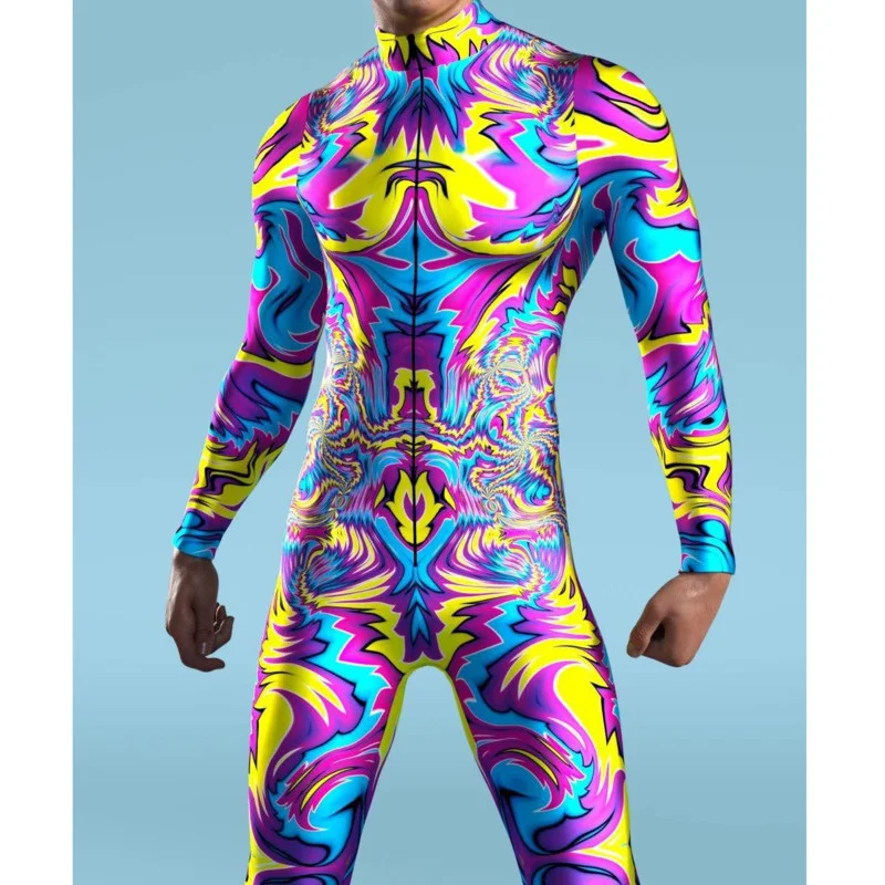 Disfraz de Cosplay con estampado 3D para hombre y niño, mono multicolor con cremallera frontal, divertido, para fiesta de Halloween, Carnaval y vacaciones