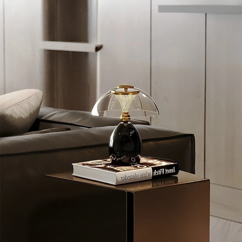 2026 New Marble Electroplated Used Bedside Bedroom Lamp Glass Light Luxury Ambient Night Light