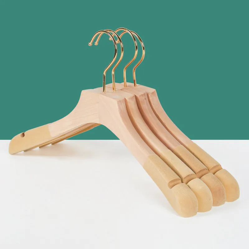 Clothing Store Solid Wood Hanger Log Color Paint-Free High-Grade Non-Slip Wooden Hanger Traceless Hanging Clip Customization