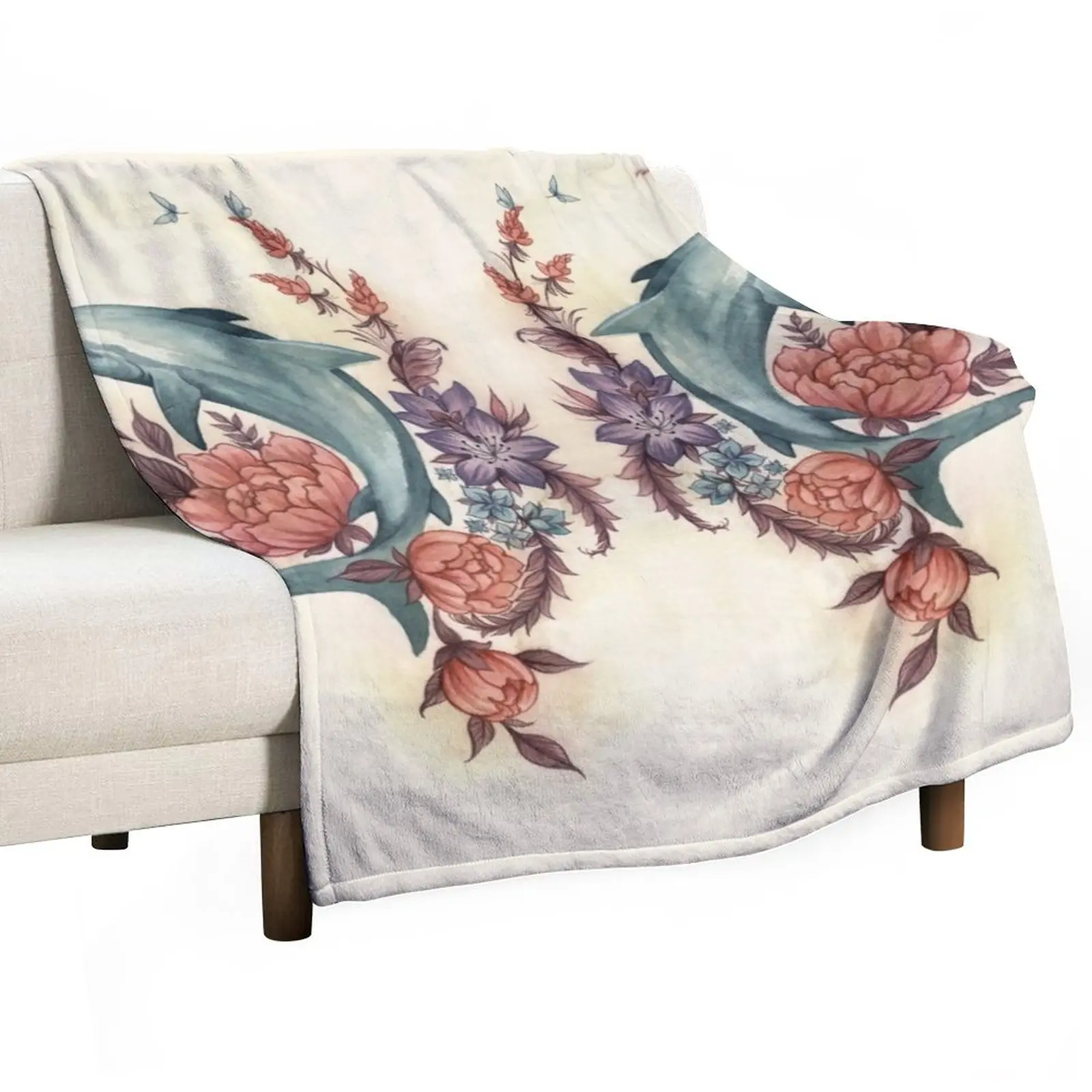 

Floral Shark Throw Blanket Decorative Sofas Camping Blankets