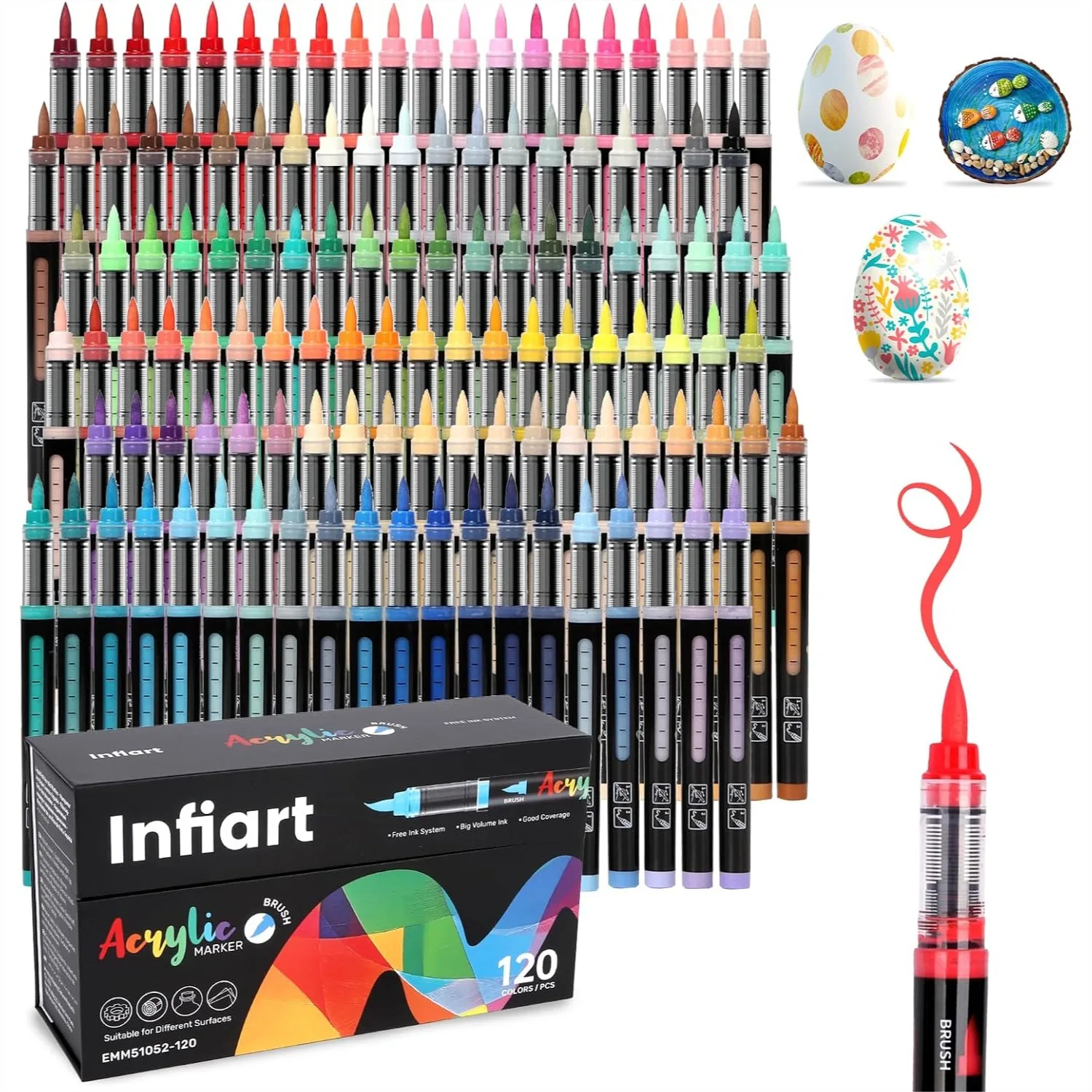 

Acrylic Paint Markers Brush Tip 120 Colors Automatic Ink Control for Wood Stone Glass DIY Art Supplies