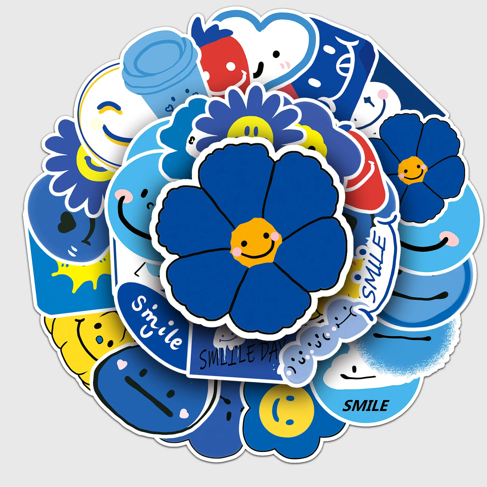 

50 blue smiley face graffiti personalized original Cute stickers decoration skateboard luggage stickers waterproof