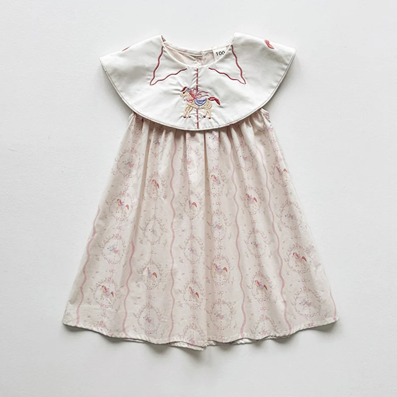 2026 New Summer Sister Clothing Kids Princess Dresses Sleeveless Cotton Print Splicing 2-7Yrs Baby Girl Birthday Party Dress