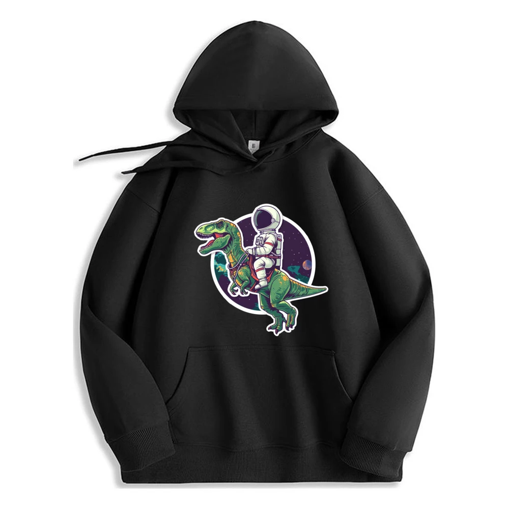 

100 Days Space Astronaut Riding Trex Graphic Hoodie Soft Polyester Fiber Long Sleeve Sweatshirt For Men