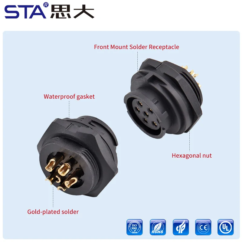 waterproof rear panel male socket female bayonet 3 4 7 9 12 14pins plastic back mount solder PCB receptacle circular connector