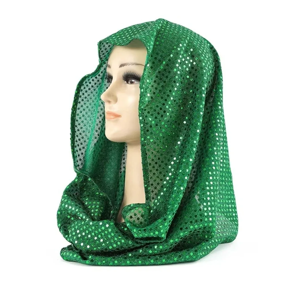 

Fashion Soft Sequin Hooded Headscarf Breathable Lightweight Head Wraps Solid Color Sequin Turbante Middle East Style