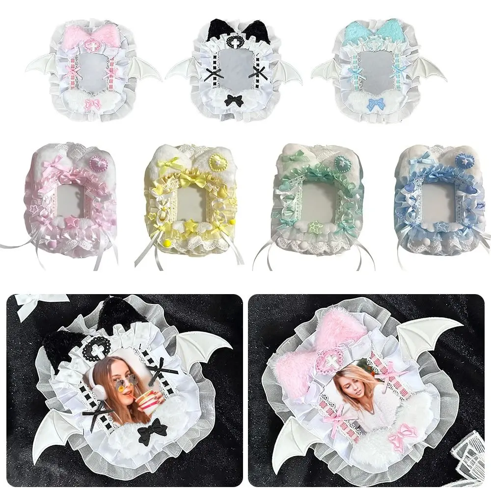 

New Pink Bow Card Holder Plush with Ribbon Photo Protector Case Lace Anime Photocard Holder