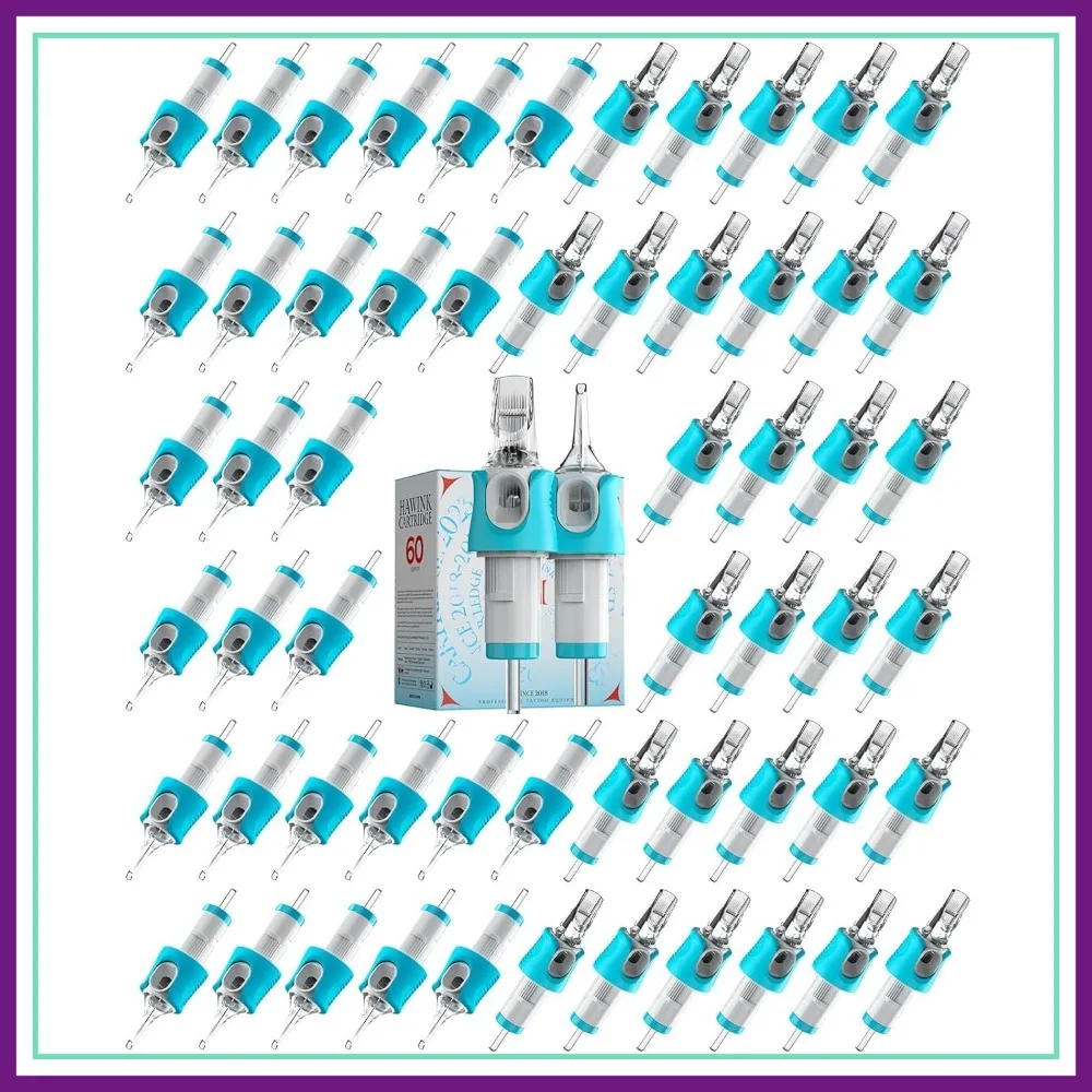 

60 Assorted Tattoo Needles Cartridge Mixed Size #10 Bugpin 0.3MM Disposable