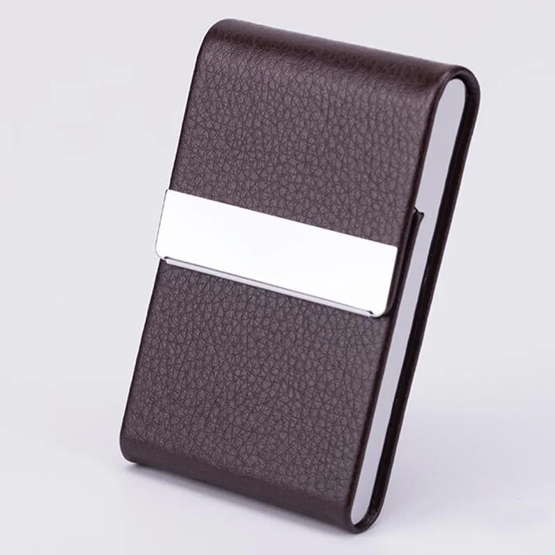 Name Card Holder Slim Pocket Business Card Holder Box PU Leather ID Case Credit Card Box Stainless Steel Buckle Business