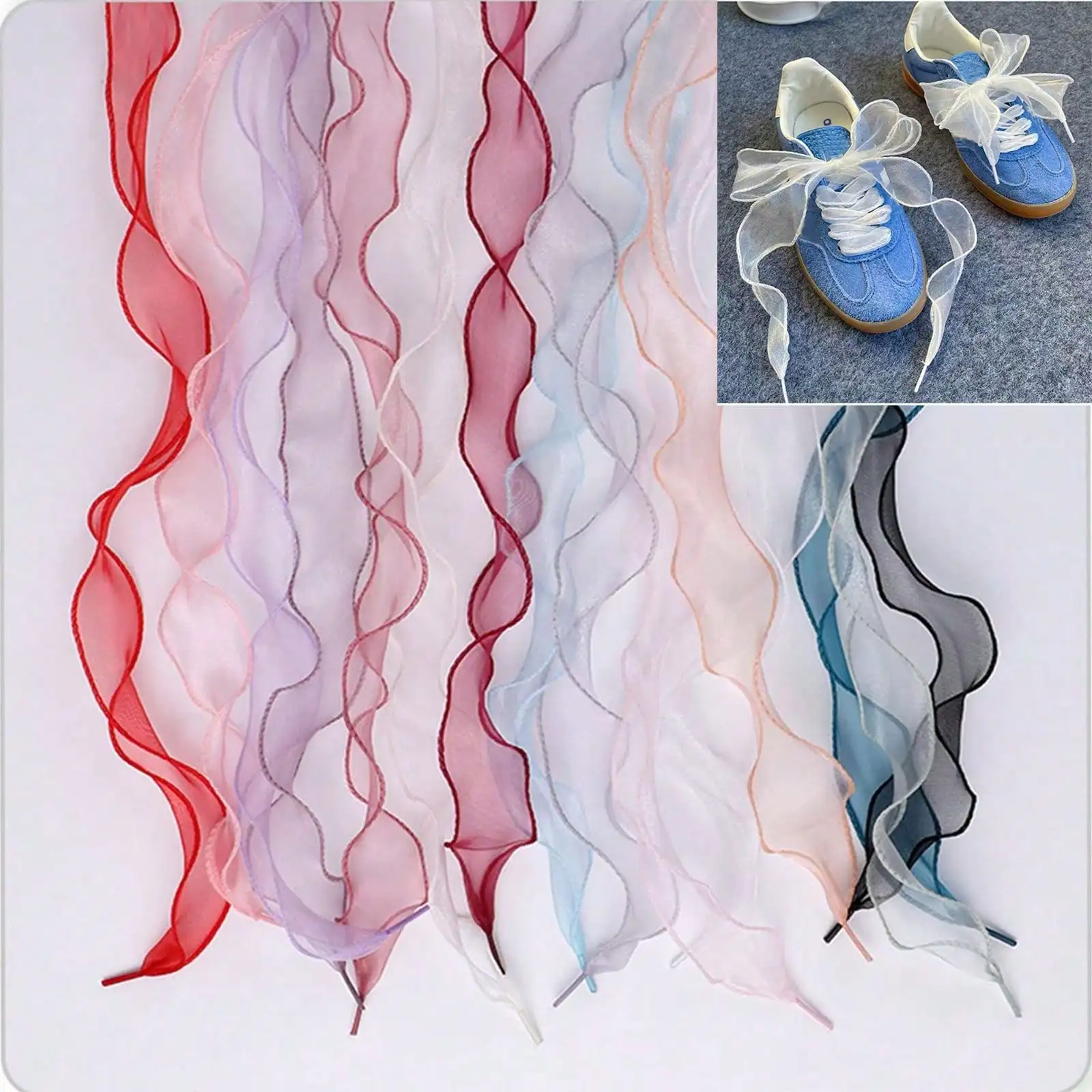 1 Pair of Ribbon Shoelaces for German Training Shoes, Decorative Satin Ribbon, Chiffon, Ballet-Style Lace, Pearl Bow Shoe Buckle