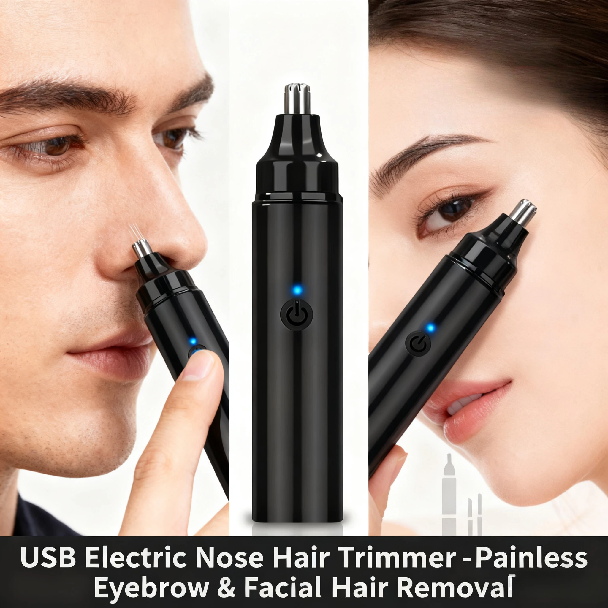 USB Rechargeable Nose Ear Eyebrow Trimmer for Men Women, Painless Facial Hair Removal Waterproof Personal Grooming Kit