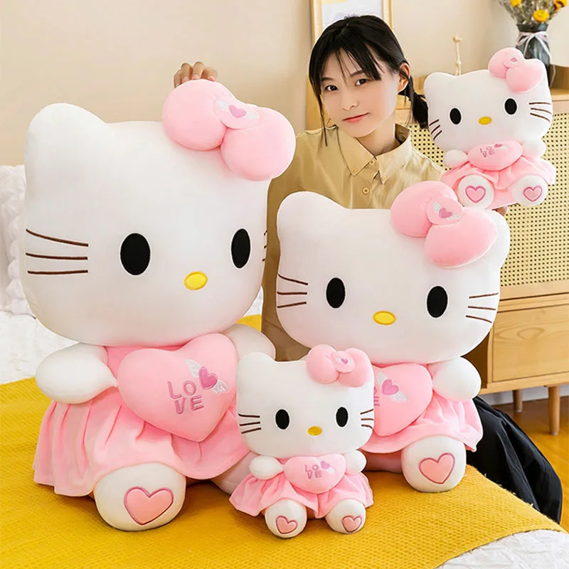 70cm Sanrio Kawaii Hello Kitty Plush Doll Cute Pink Skirt Stuffed Toys Girl Throw Pillow Sofa Decoration Child Christmas Gifts