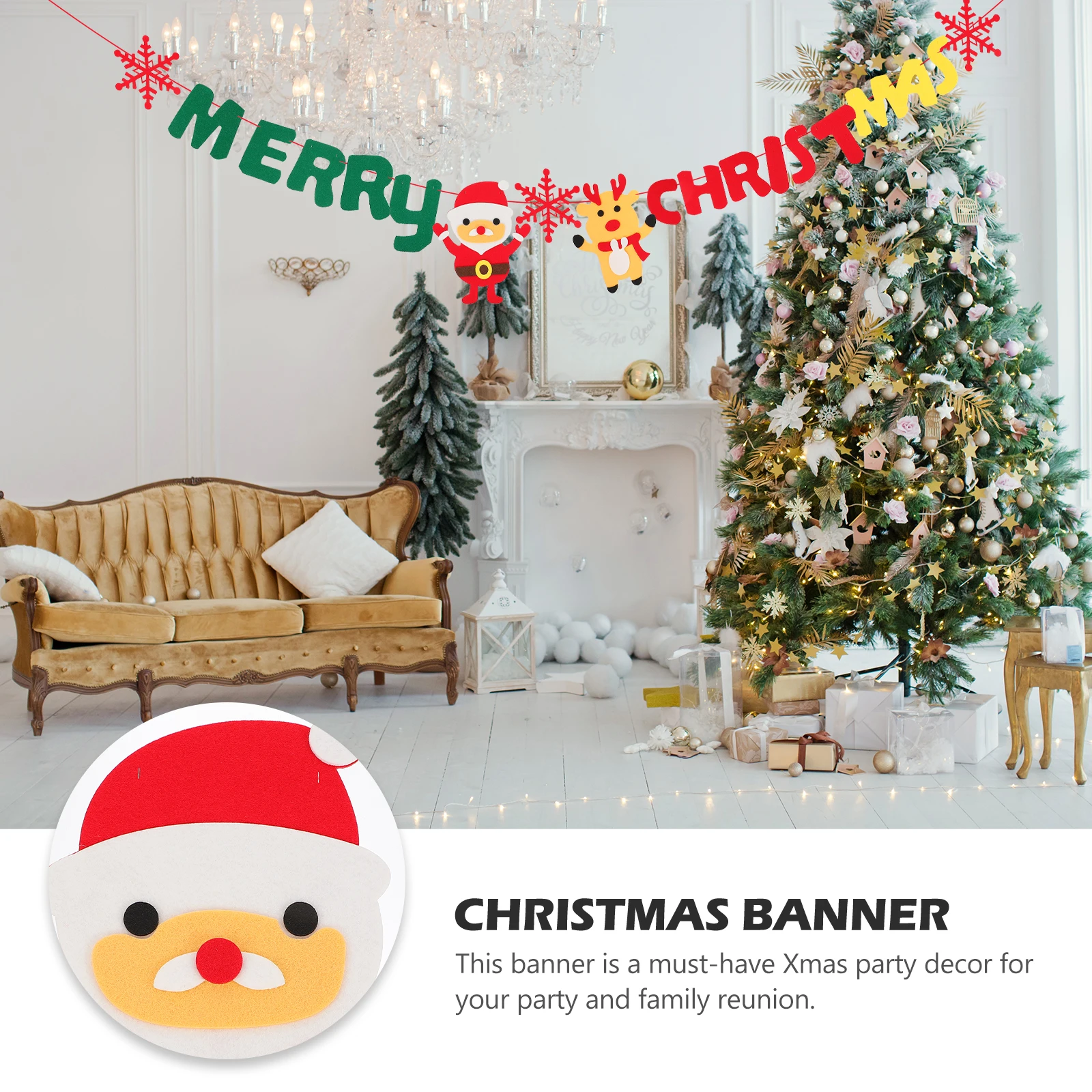 

Felt Christmas Banner Decor Xmas Hanging Flag Reusable Santa Elk Pattern Festive Party Home Bunting Decor