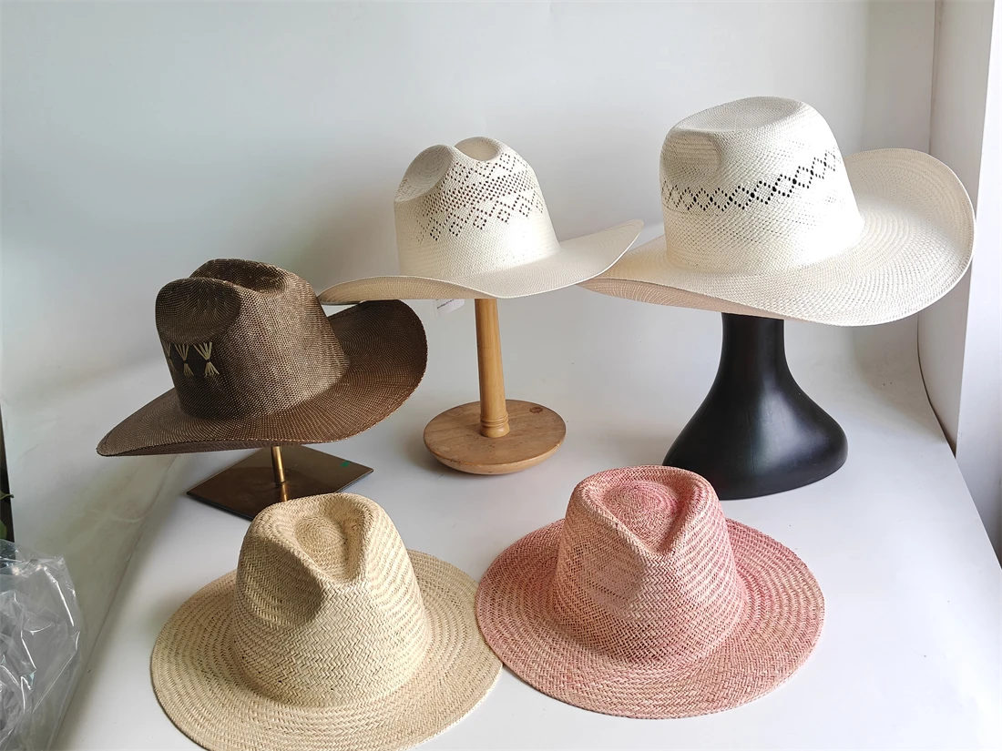 Luxury Handmade Paper Straw Cowboy Hat for Women Men Wide Brim Western Sun Hat Shell Beaded Summer Beach Ranch Rodeo Hat Gift