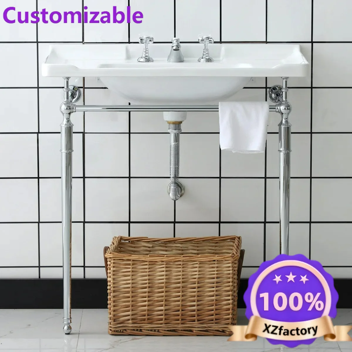 Factory Direct 2026 Bathroom floor-to-ceiling wash basin integrated ceramic balcony wash basin retro wash table bracket basin ca