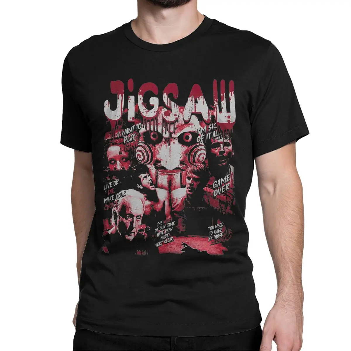 Jigsaw Saw Movie T Shirts Men's Cotton Vintage T-Shirts Round Collar Tees Short Sleeve Tops Plus Size