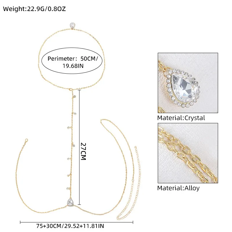 เจ้าสาวBackless Rhinestone Waterdrop Body Chain Bellyเอวสร้อยคอผู้หญิงแม่แฟนฤดูร้อนBeachเครื่องประดับ