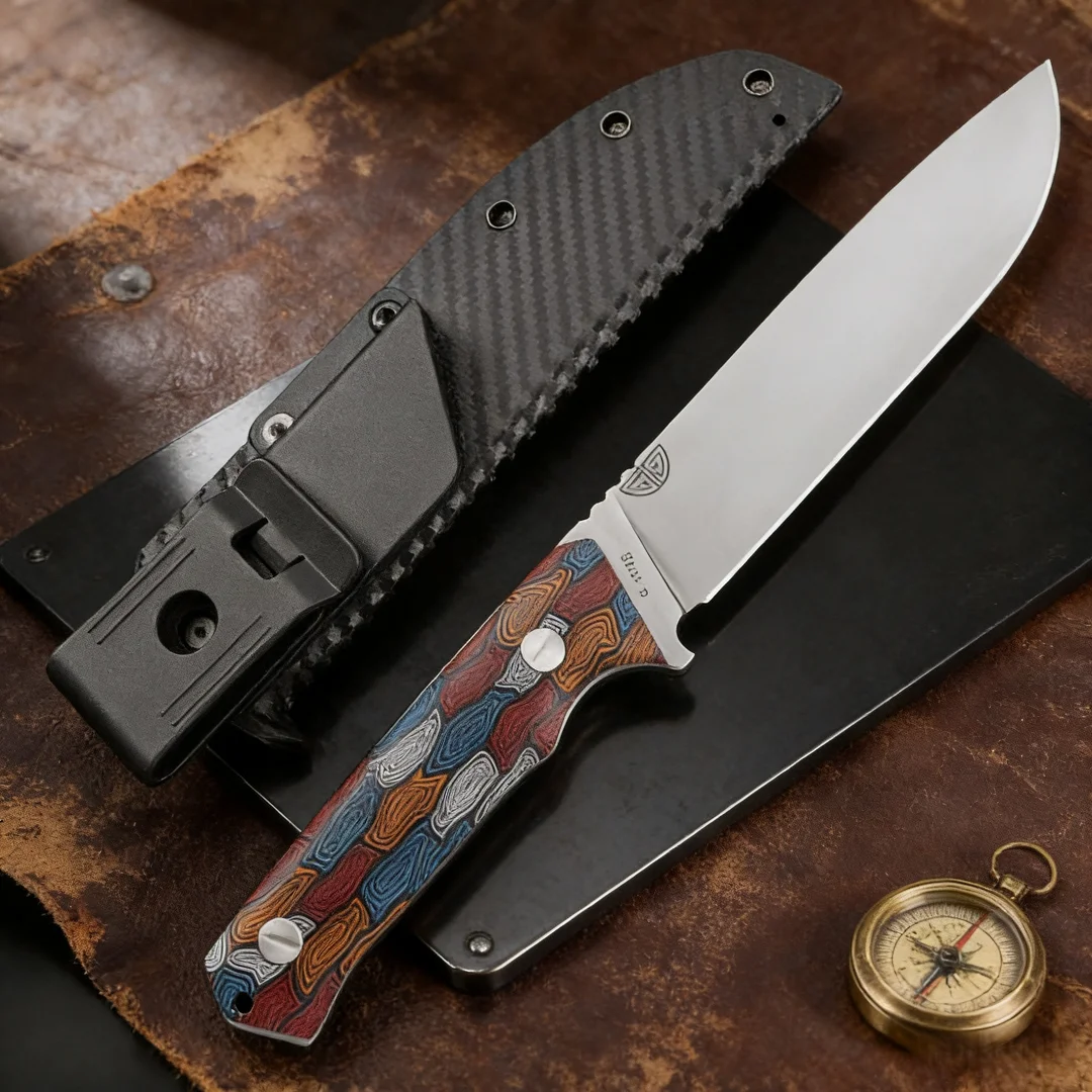 

Лезвие этого ножа для активного отдыха на природе такое гладкое, как зеркало, и изготовлено из высокоскоростной стали SKH-9.