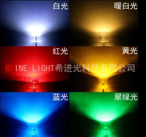 100PCS 5MM DIP Transparent Cover Flat Head LED Blue Warm White High Bright F5 Red Yellow Green Quality Bead Light Emitting Diode