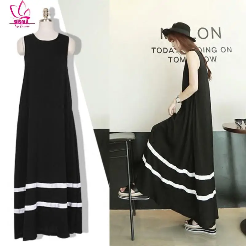 Lady Elegant Women Sexy Dress O-Neck Striped Sleeveless Slim Maxi Dress High Stretch Robe Spring Summer Thin Long Dress Vestidos