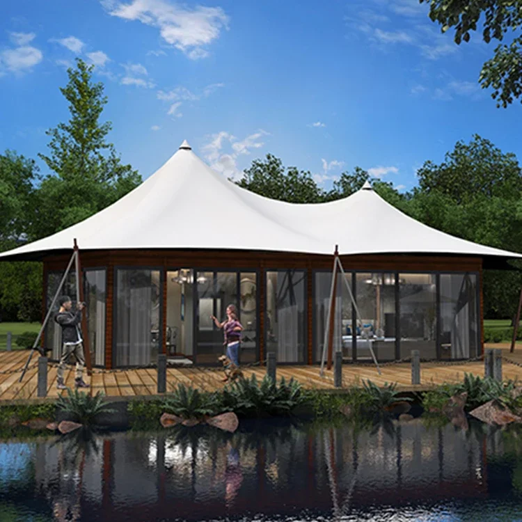 Luxury family resort safari tent luxury canvas glamping pvdf membrane structure room outdoor pod