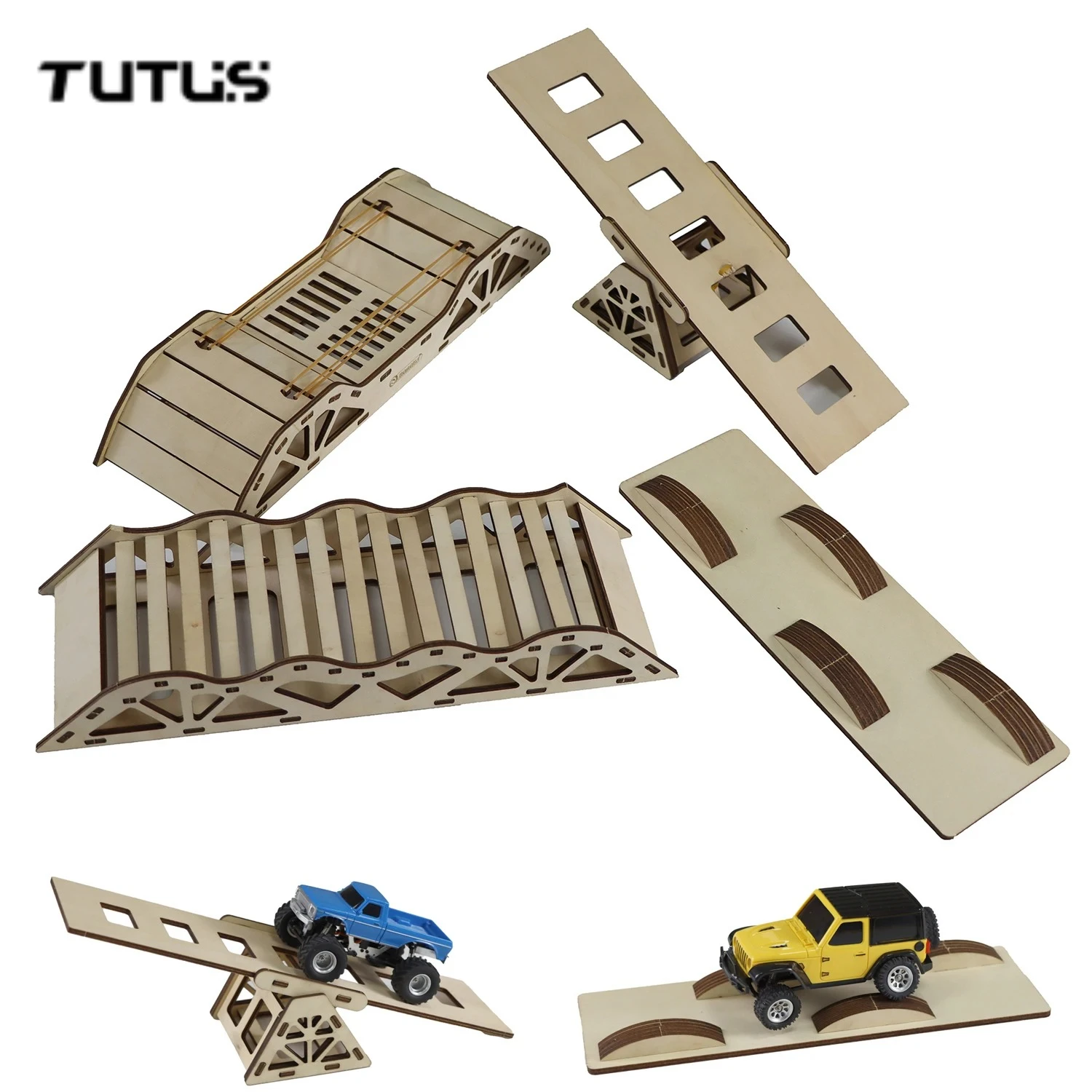 RC Wooden Bridge Obstacle Set 4PCS DIY Steep Slope Simulation Course for 1/36 1/48 1/32 Scale Crawler Car Parts