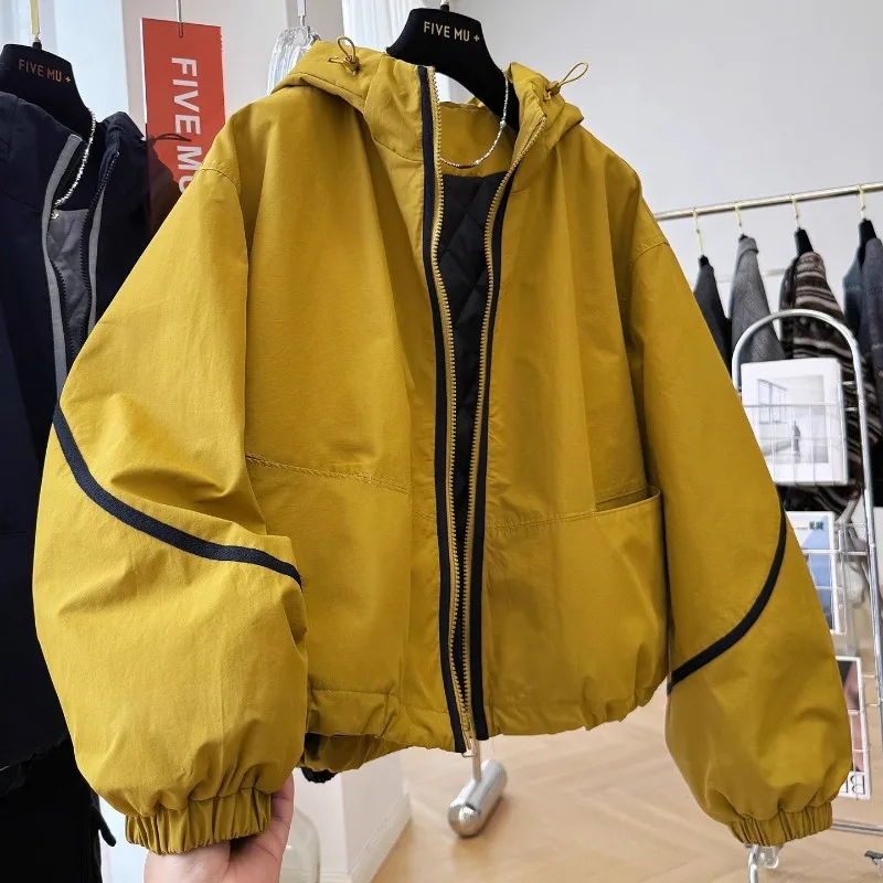 Giacca a vento corta vintage da donna Giacche bomber larghe con cappuccio Trench imbottito invernale Giacca sportiva da esterno Cappotti da donna