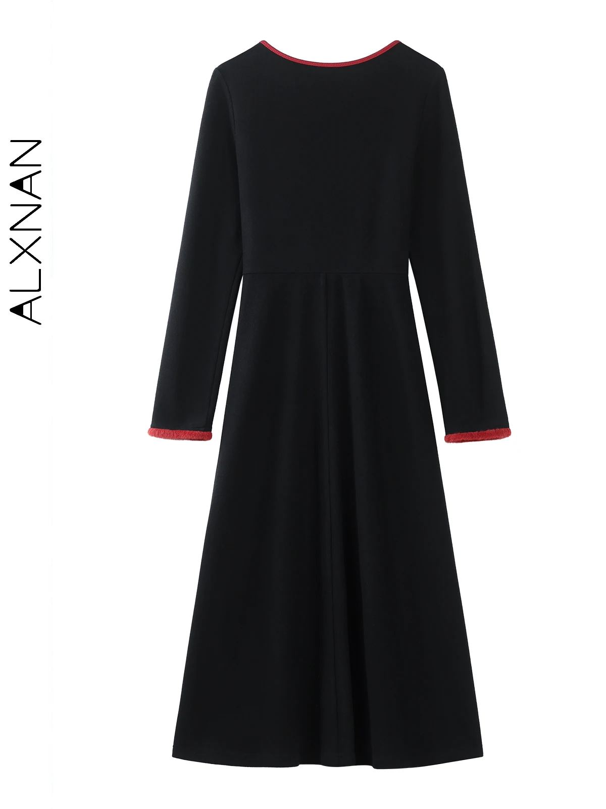 ALXNAN Plus Größe Schwarz Kleider Frauen Winter Langarm Gestrickte einteiliges Kleid Temperament Designer Gestrickte Rock Set D08921