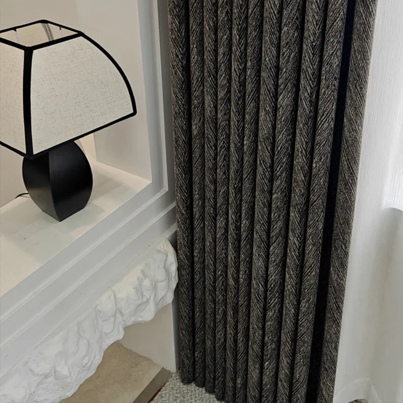 Luxury Chenille Blackout Curtains for Living Room Italian Design Black White Jacquard Window Curtains Thermal Insulated Drapes