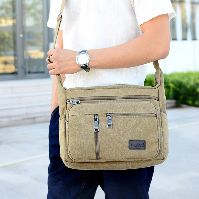 Practical Casual Retro Business Bag High Capacity Canvas Outdoor Simple Version Shoulder Diagonal Package Men Crossbody