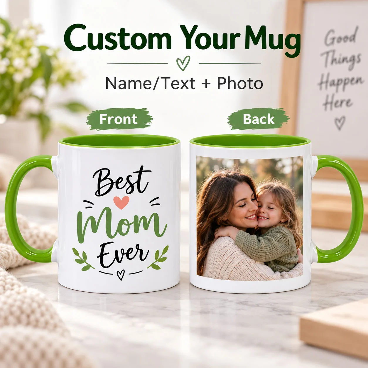 Custom Ceramic Mug Personalized Photo Name Text Logo Coffee Cup Custom Image Mug Family Birthday Wedding Christmas Holiday Gift