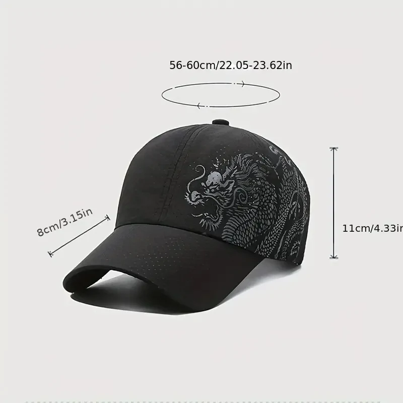 Men's Chinese Style Printed Dragon Baseball Cap Outdoor Quick-drying Cap Adjustable Trendy Breathable Full Mesh Trucker Dad Hat