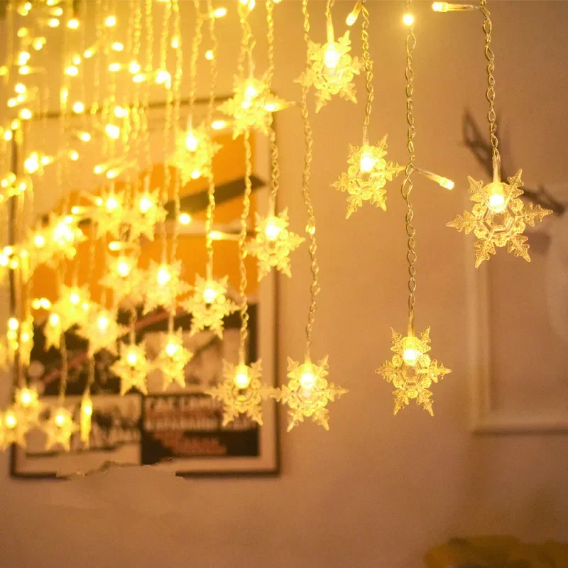 1 Pack 3.2M Christmas Snowflakes LED Curtain Garland String Lights Flashing Fairy Outdoor For Holiday Yard Party Xmas Decoration