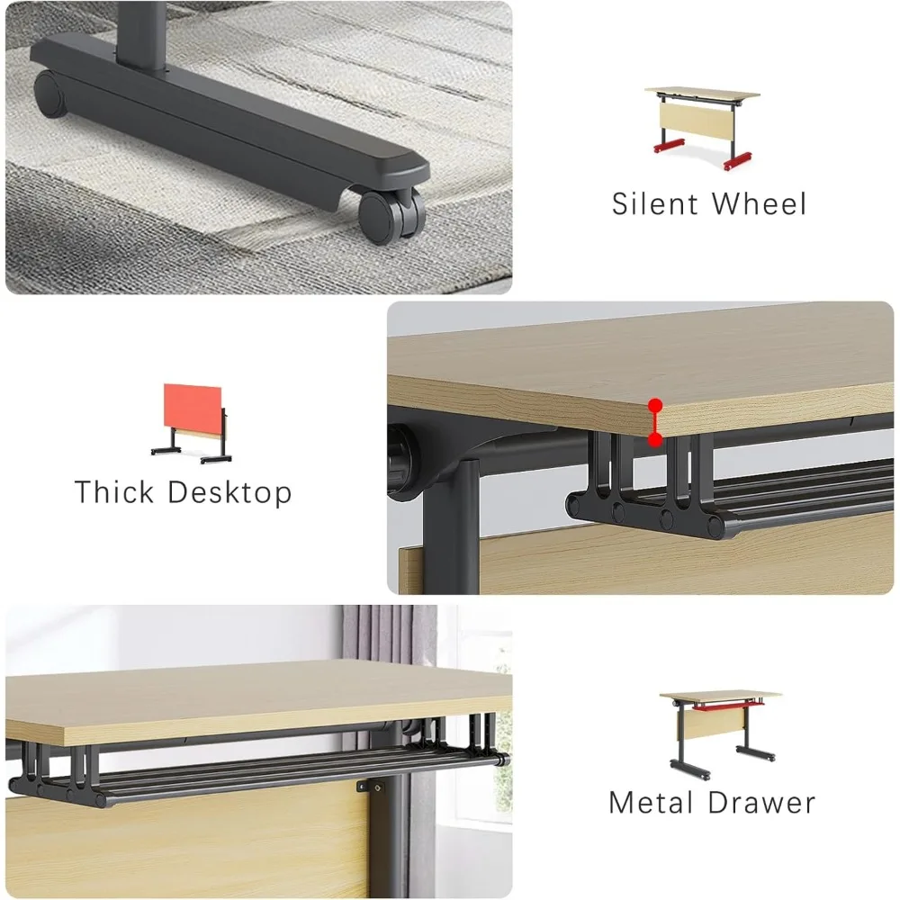 Conference Table, Folding Conference Room Tables, Large Flip-Top Design Mobile Seminars Meetings Tables