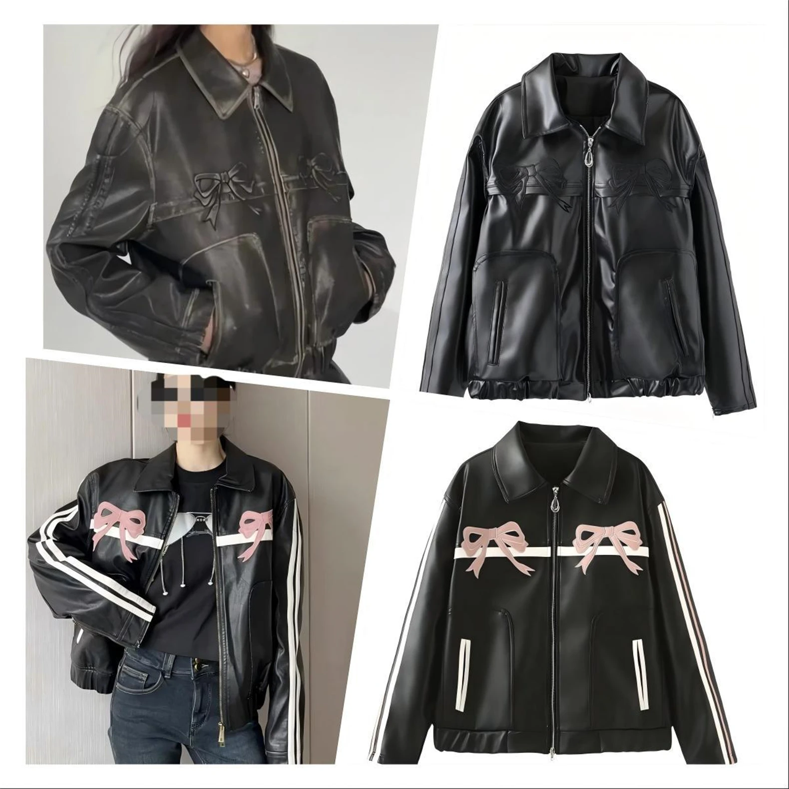 

Women's Jacket 2025 New Style Women's Bow Zipper Faux Leather Jacket Casual and Versatile