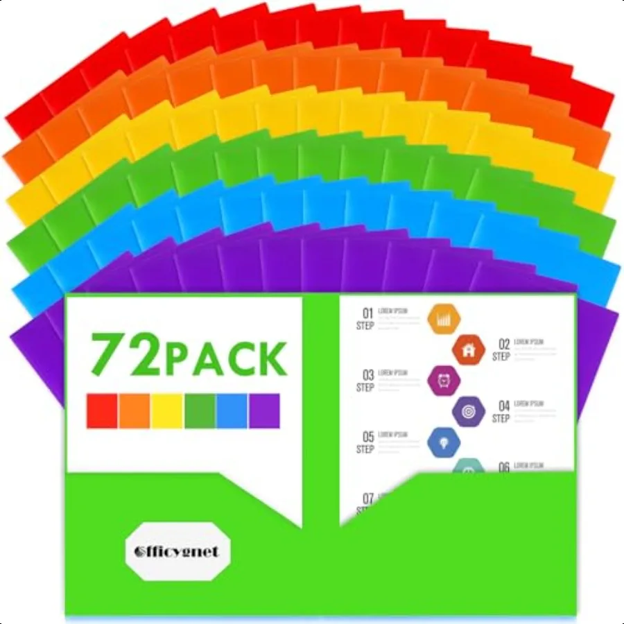 

72 Packs 2 Pocket Folders Bulk Multicolor Durable Heavy Duty Plastic Folders for Office School Classroom plies Assorted Colors