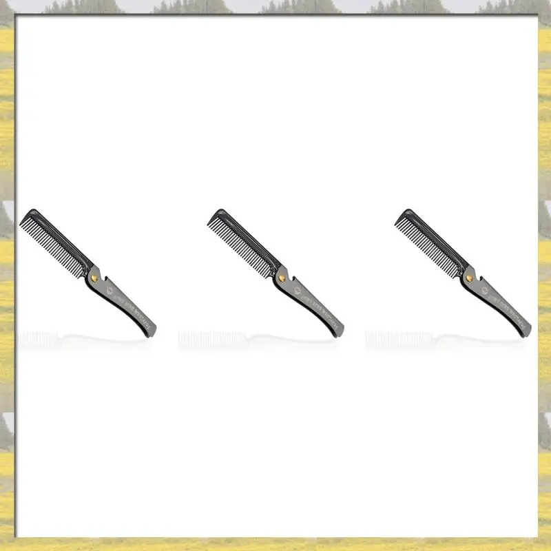 

Hot Sale 3 Pcs Black Men Folding Pocket Comb PP Teeth Detangling Hair Beard Comb Metal Handle Foldable Combing