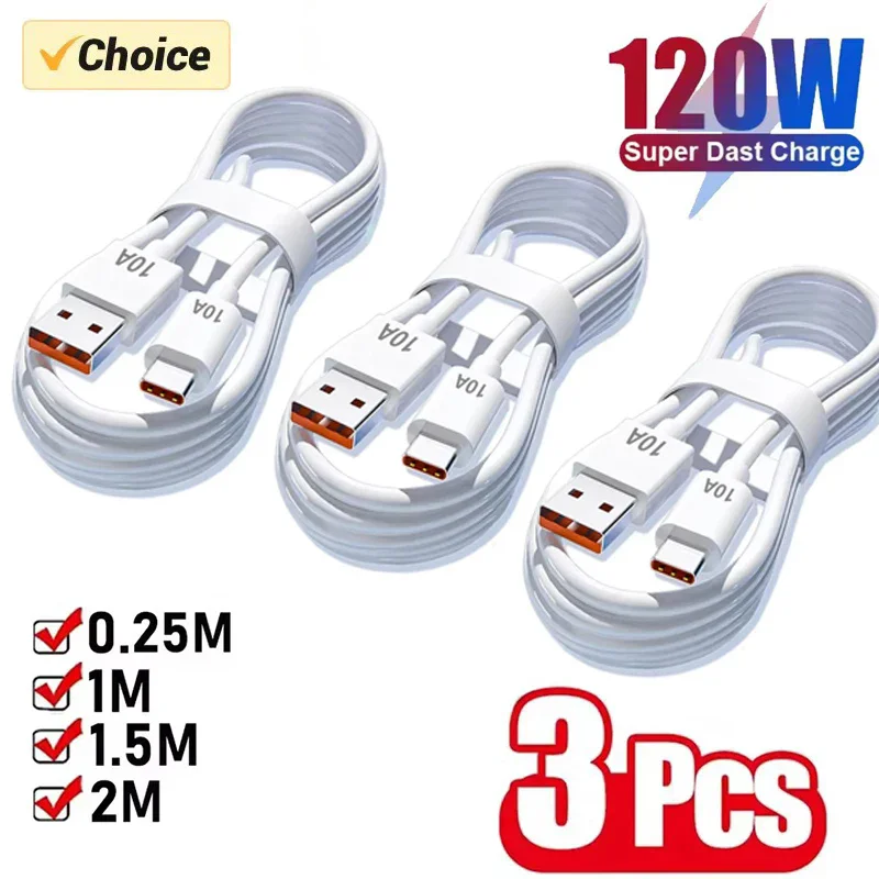 1/2/3 Stück 10A Kabel 120W Superschnelles Ladekabel USB auf Typ-C Kabel Hochgeschwindigkeits-Datenübertragung für iPhone Samsung Xiaomi Ladekabel