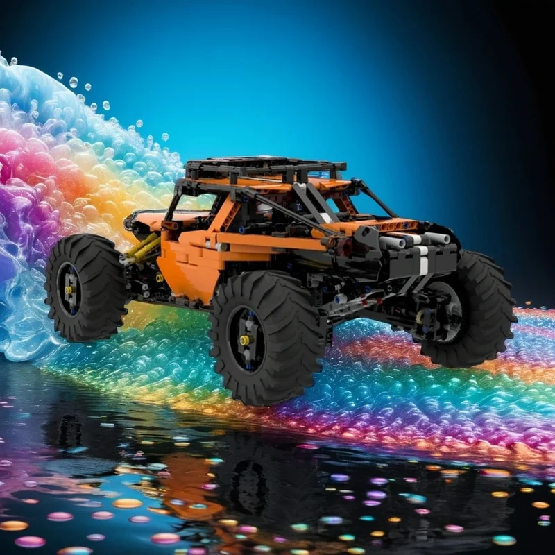 1912pcs MOC 4WD Rail Buggy Orange Technical Vehicle Engineering Model Building Blocks Design Collection Parts DIY Hobby Toy Gift