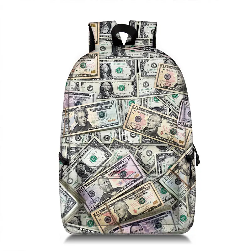 Money Print Backpack Women Men Travel Bags EUR Dollar Ruble Hip Hop Teenage Rucksack Children School Bags Student Laptop Bookbag