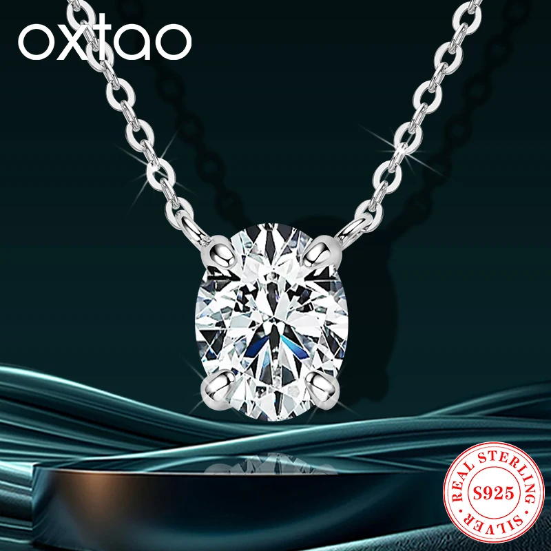 

OXTAO 2CT Oval Cut Moissanite Necklace for Women Certified 925 Silver Solitaire Pandent Clavicle Chain Necklace Fine Jewelry