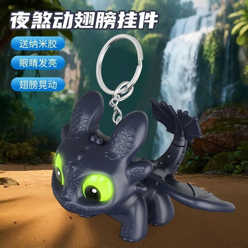 New How To Train Your Dragon Toothless Mini Figurine Ornament Shaking Light Up Eyes Breathing Lamp Effect Movable Wings Pendant