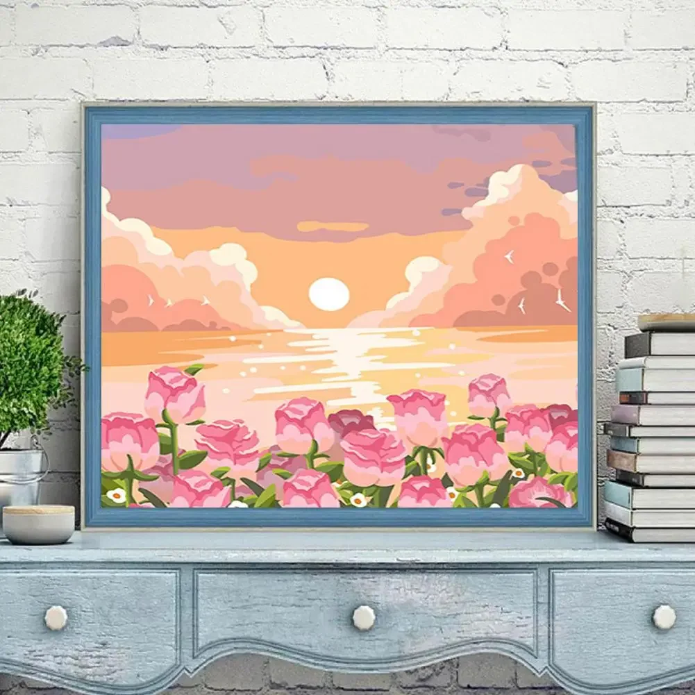 1 Set Frame Painting By Numbers Kits Abstract Sunset Landscape Modern Drawing Coloring By Numbers Acrylic Paint For Home Decor