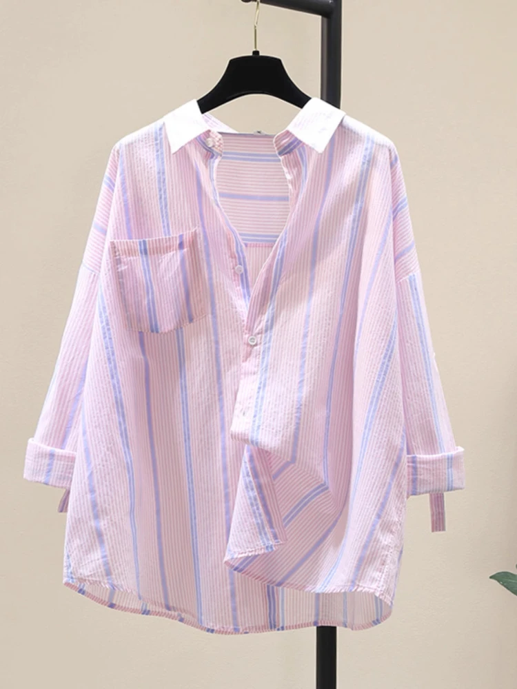 Csa de Verano a Rayas Azules para Mujer, Hoada, de Manga Larga, Protección Solar, Csa Deada de Estilo Coreano, Info...