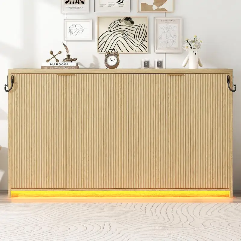 سرير توأم XL ميرفي مع ضوء LED، قابل للطي في الخزانة، لمسة نهائية طبيعية #1