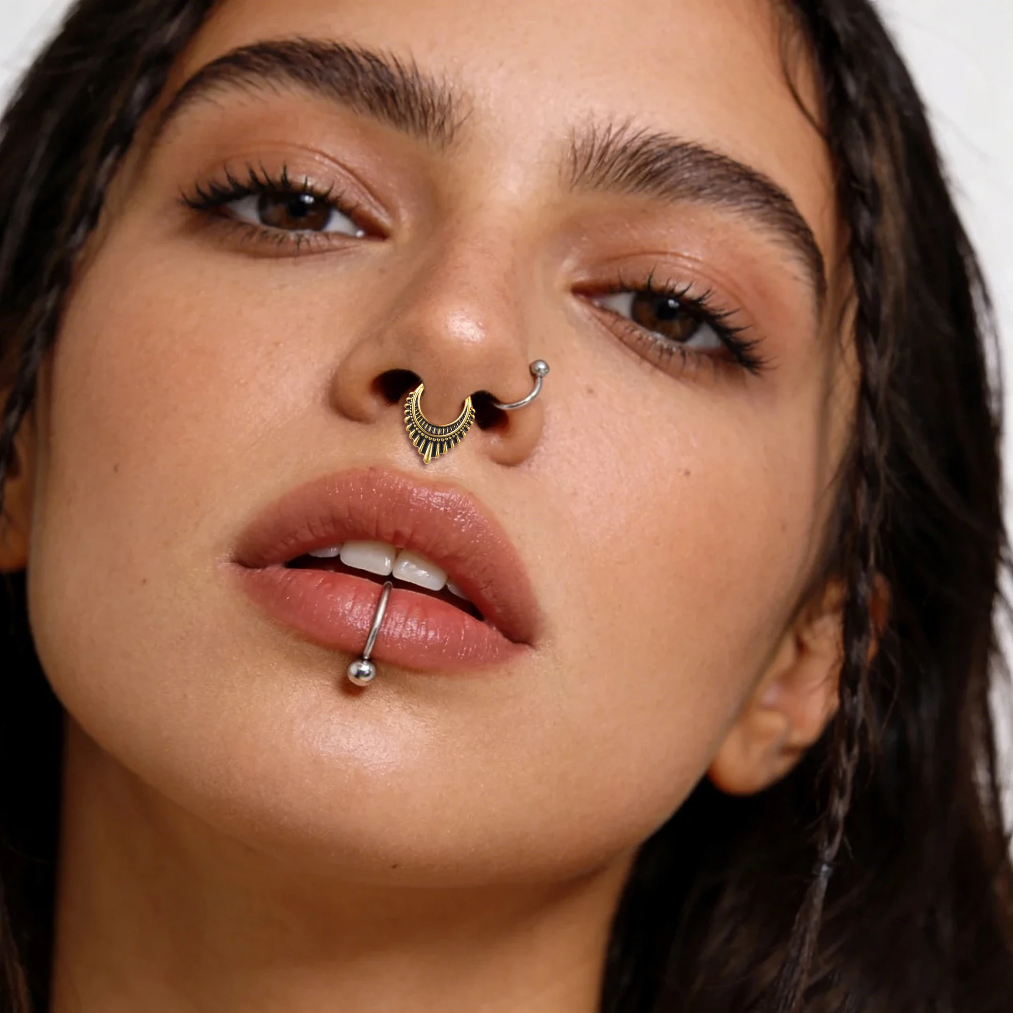 Doearko1pc Tribal Crescent Septum Nose Ring Vintage Sunburst Cuff Nose Hoop Hypoallergenic 316 Stainless Steel Ethnic Jewelry view 6