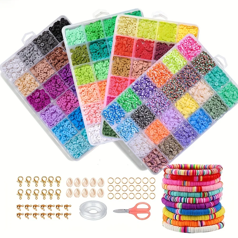 2400PCS of Polymer Clay Bead Bracelet Making Kit, Variety of Different Combinations Can Be Made With Shell Clasp Lobster