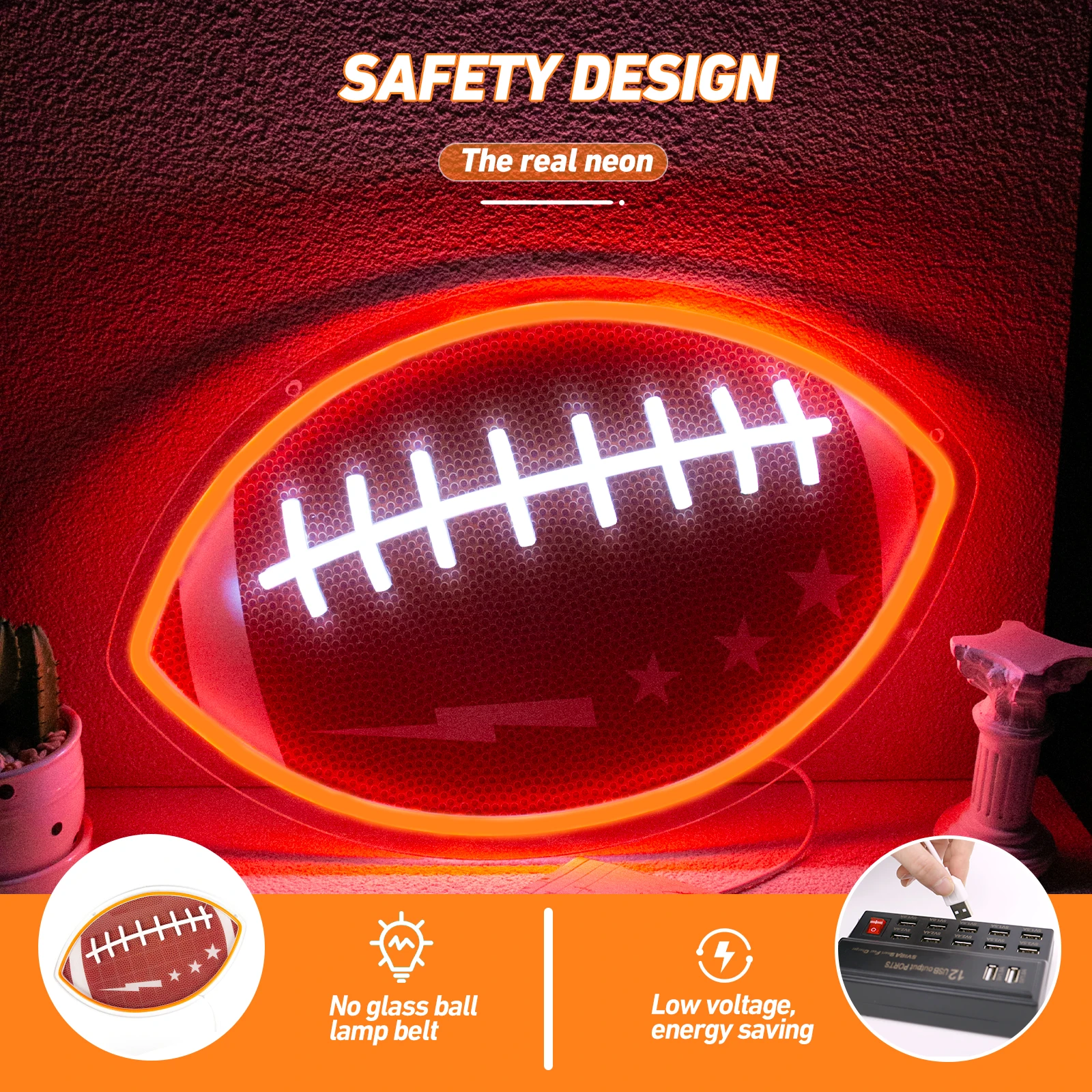 Rugby LED Neon Sign Football Shape Neon Signs for Wall Decor Neon Led Sign Light Up Sign Neon Signs for Kids Teen Boys Room